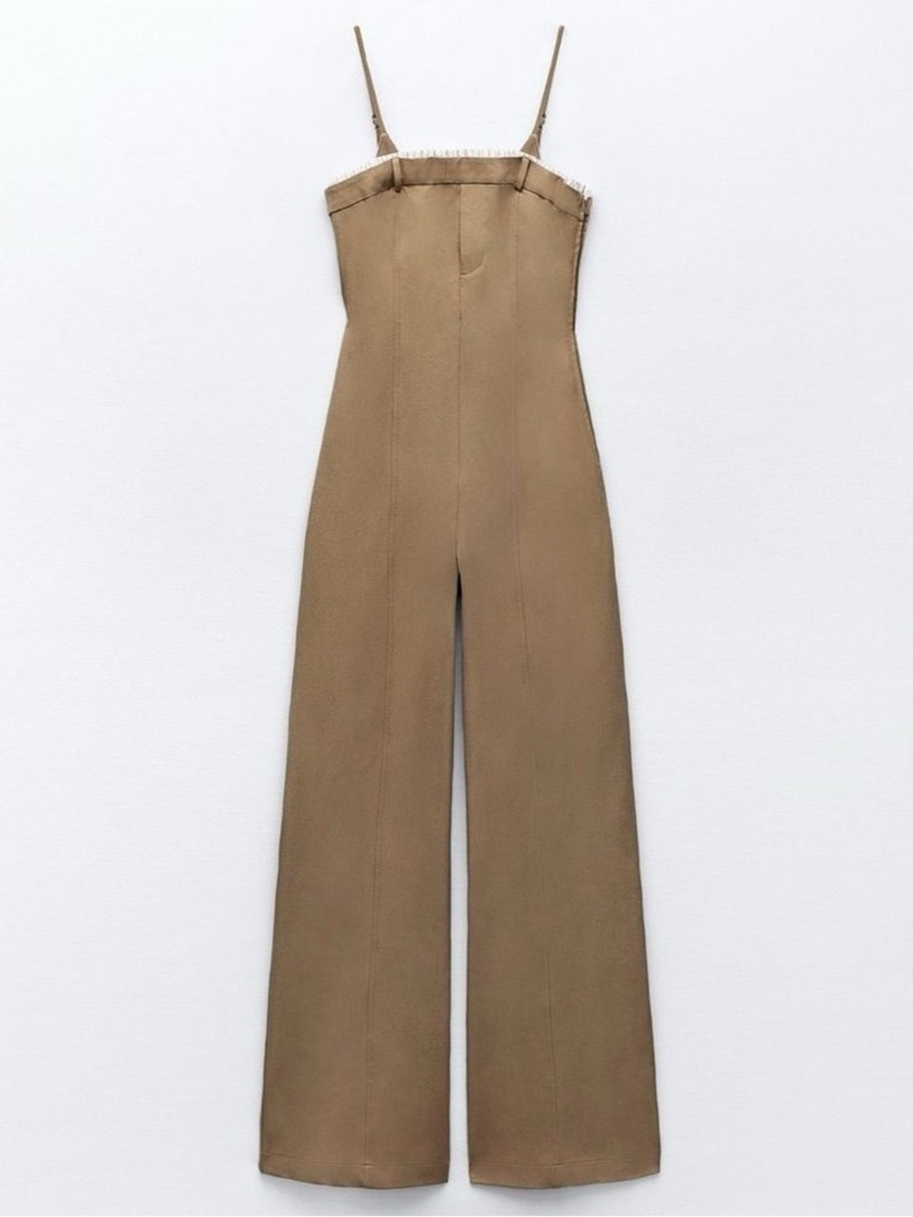 Zara Combination Wide-Leg Camel Jumpsuit